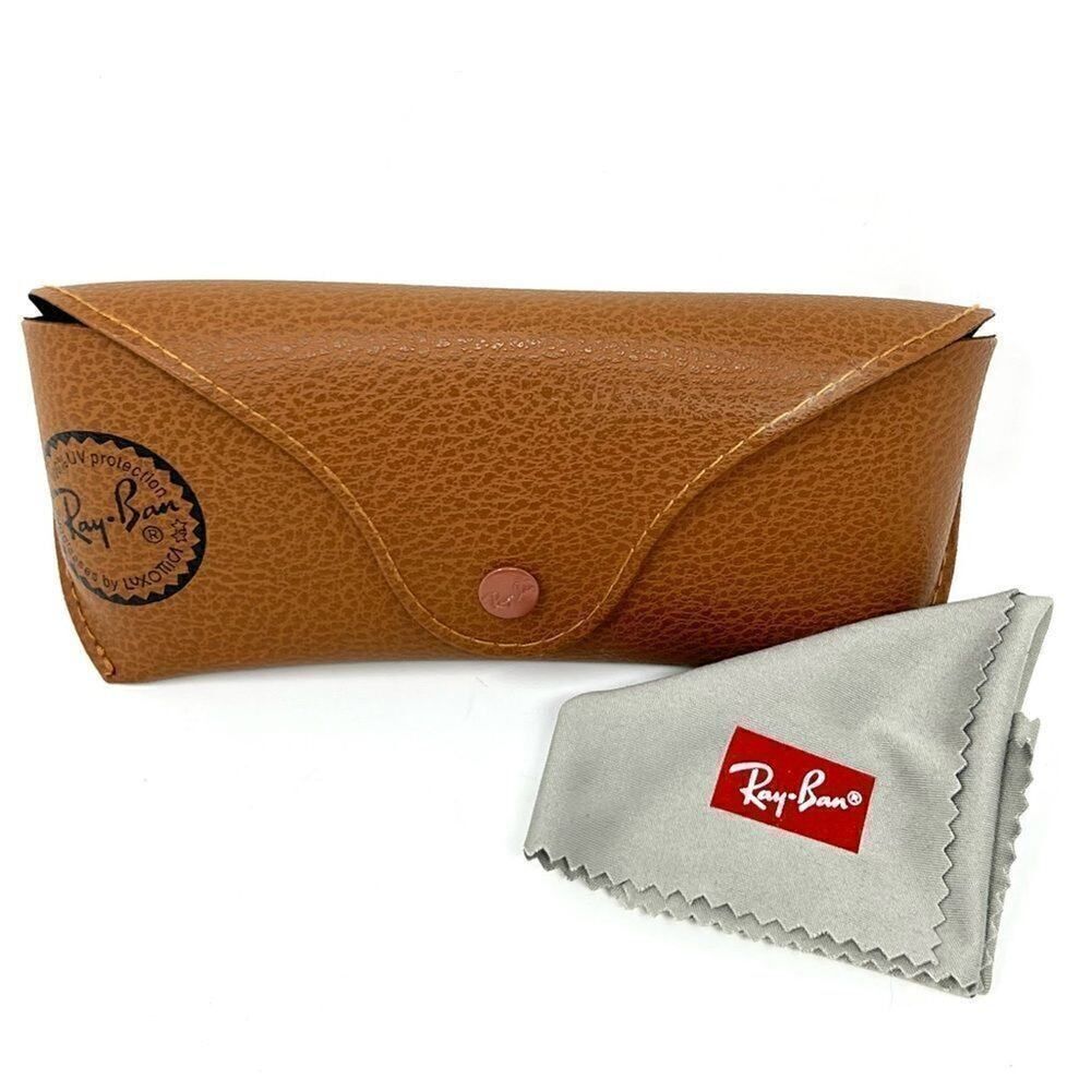 Ray-Ban Tan Brown Leather Sunglasses Eyeglasses Case + Microfiber Cleaning Cloth